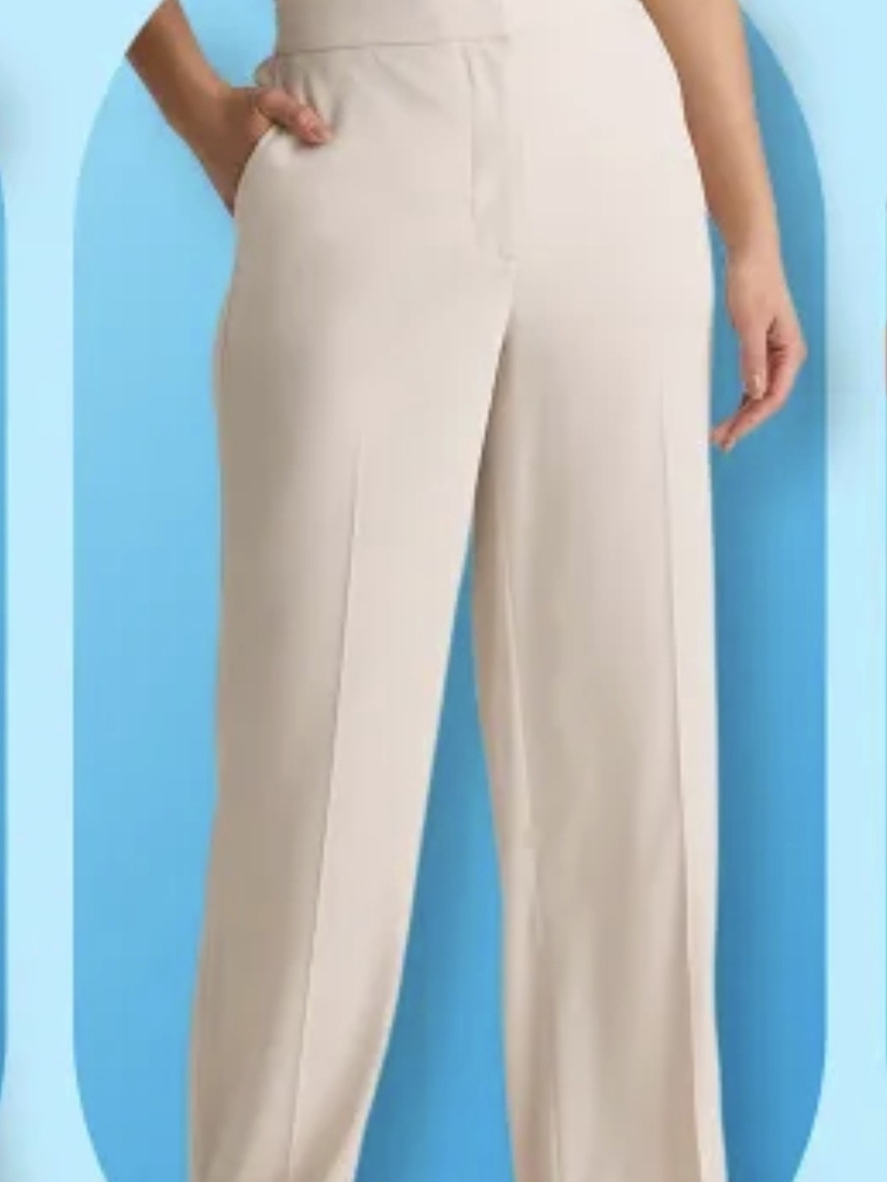 Quince Cream High-Waist Elastic With Zipper Wide-Leg Pants